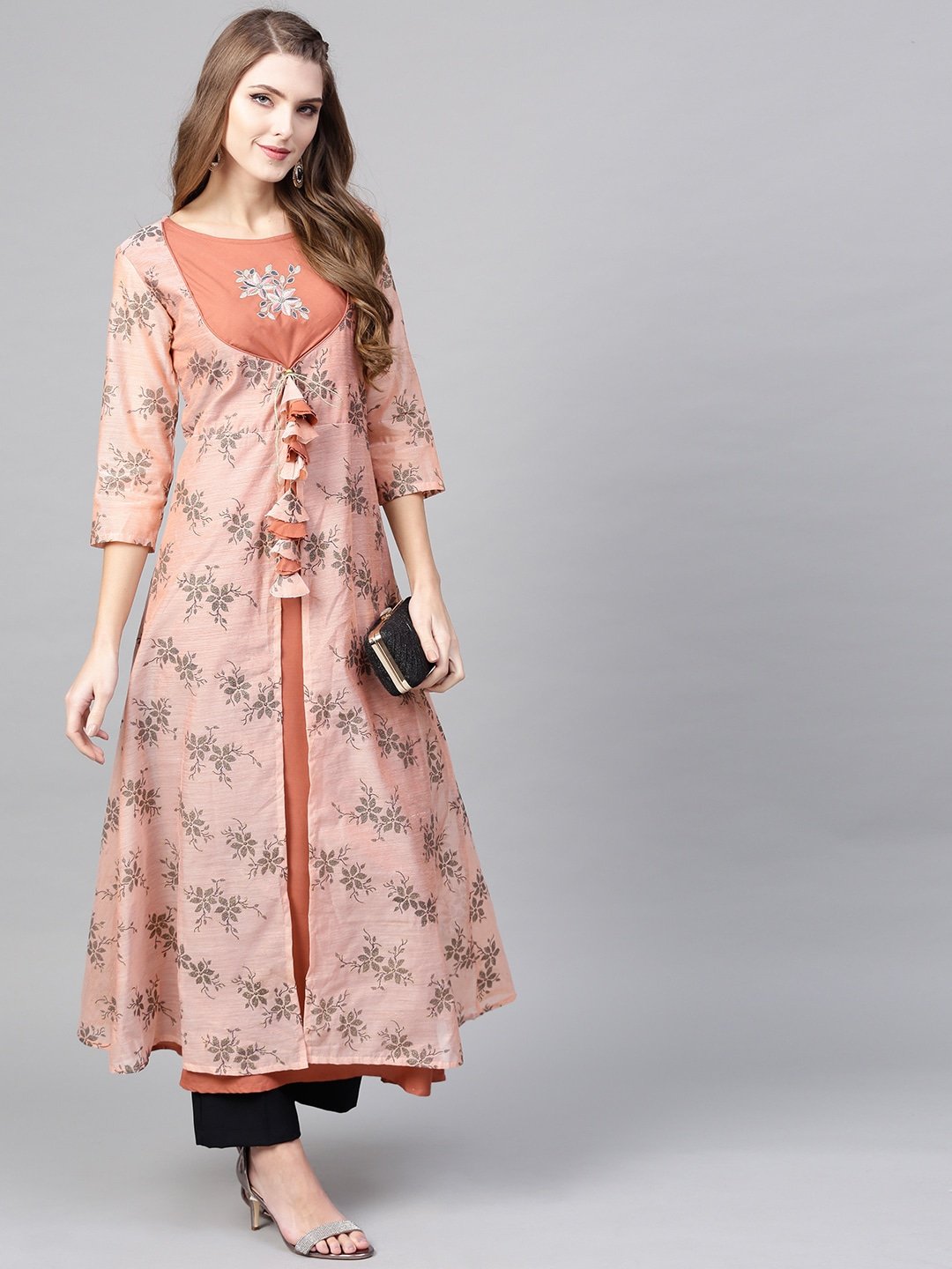 Women's Peach Printed Kurta - Yufta