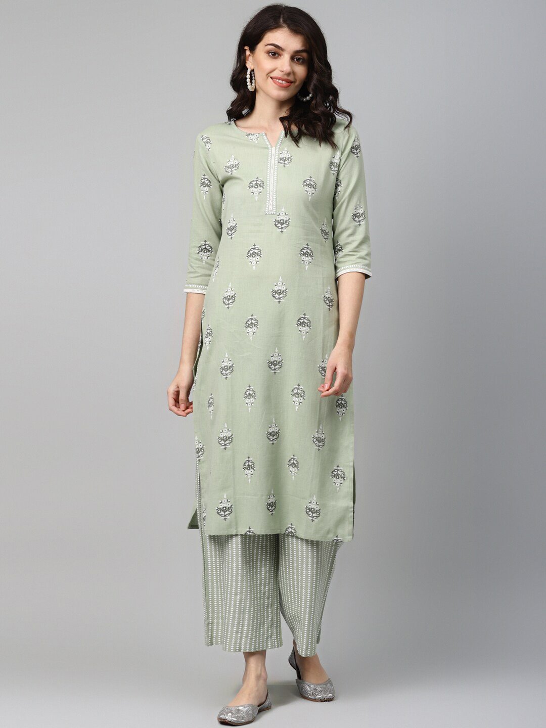 Women's Green Kurta Printed Set - Yufta