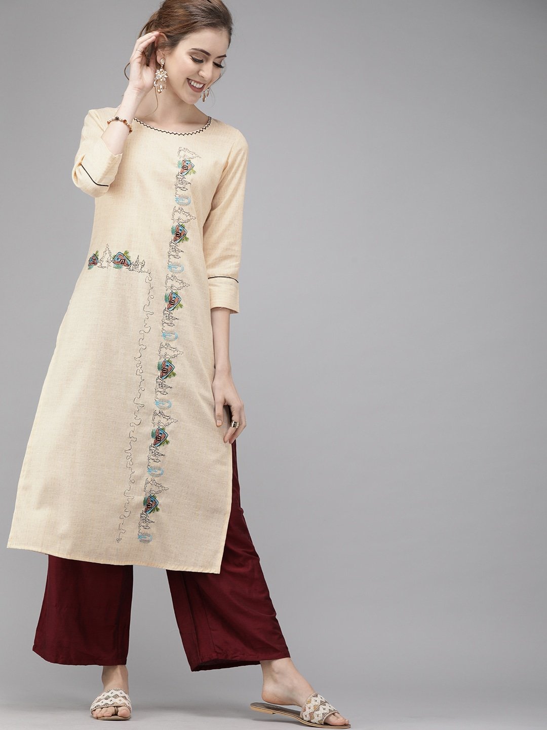 Women's Peach Staight Kurta - Yufta