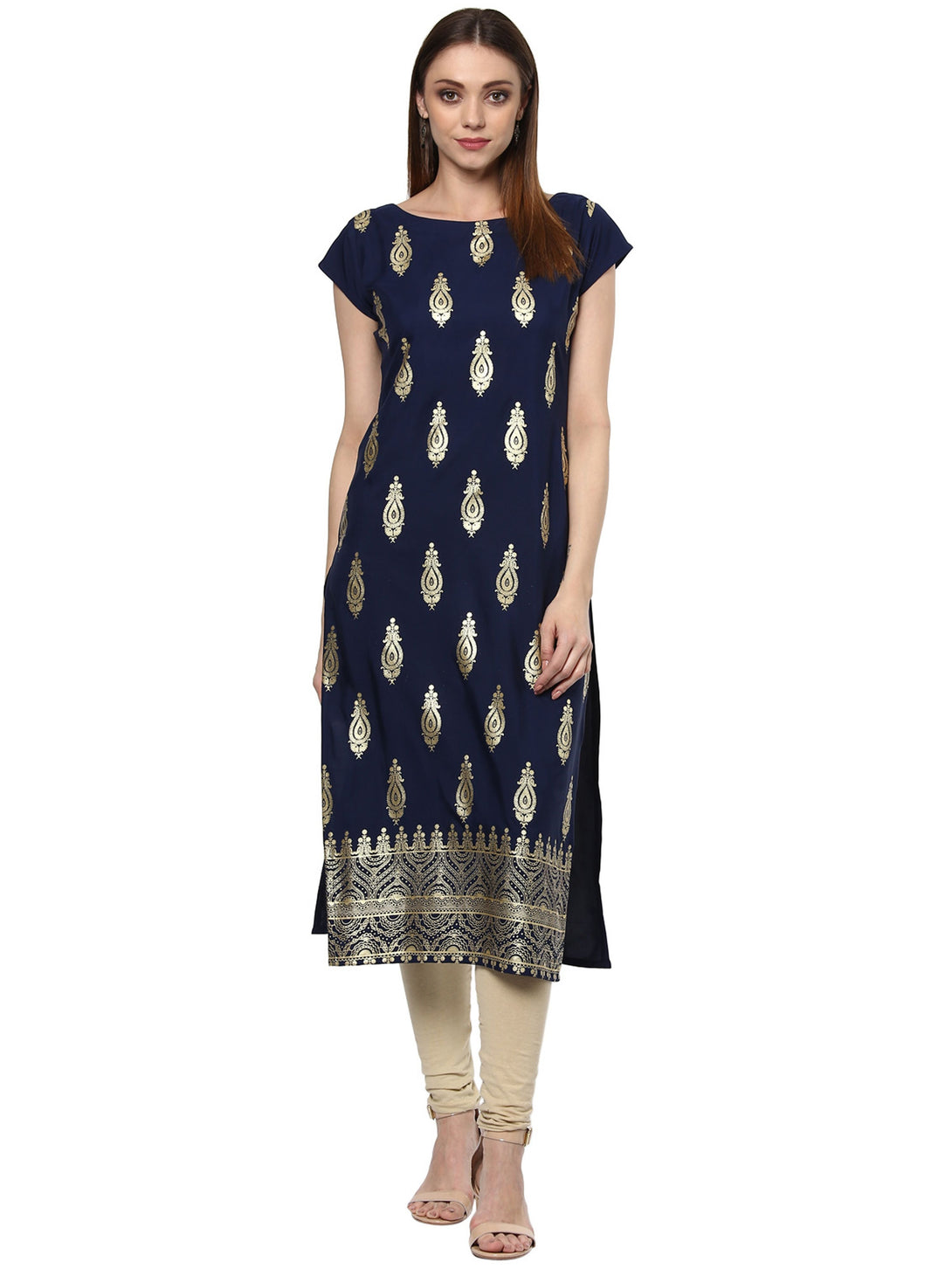 Women Blue Printed Kurta by Ziyaa (1 Pc Set)