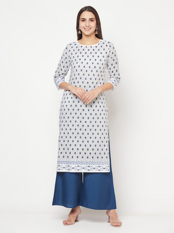 Women's Rayon Digital Screen print straight kurta,White-Aniyah