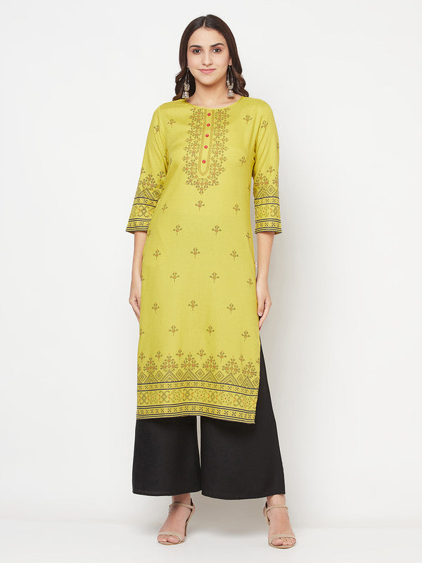 Women's Rayon Digital Screen print straight kurta,Parrot Green-Aniyah