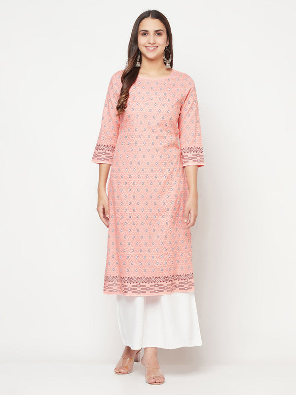 Women's Rayon Digital Screen print straight kurta,Peach-Aniyah