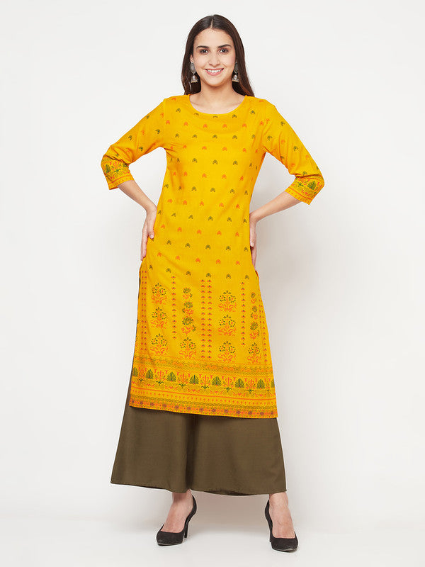 Women's Rayon Screen print straight kurta,Mustard-Aniyah