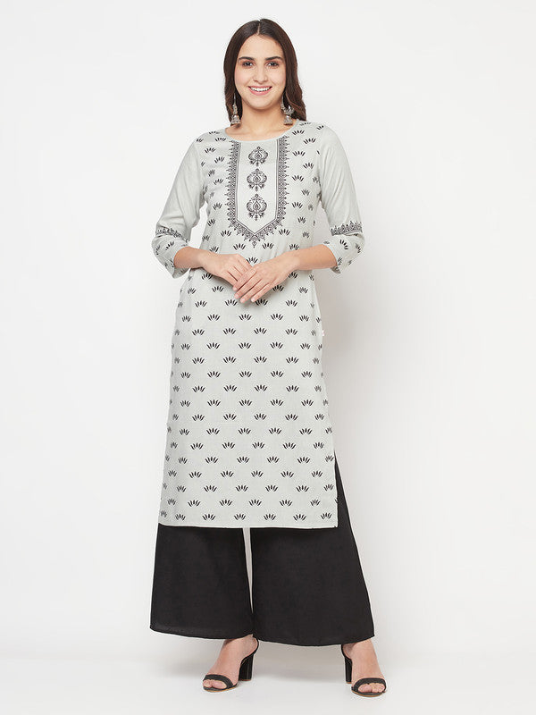 Women's Rayon Screen print straight kurta,Light Grey-Aniyah