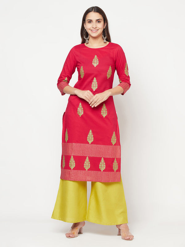 Women's Cotton Block print straight kurta,Fuchsia-Aniyah