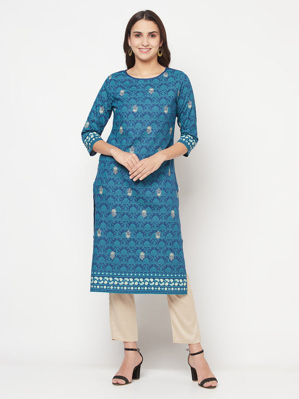 Women's Rayon Digital Screen print straight kurta,Blue-Aniyah