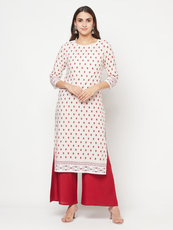 Women's Rayon Digital Screen print straight kurta,White-Aniyah