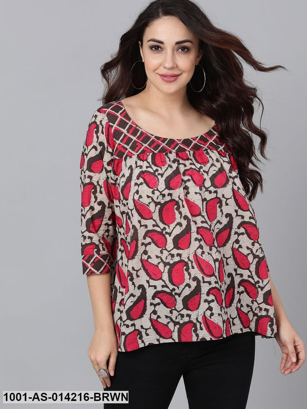 Women's Brown & Pink Printed Tunic - AKS