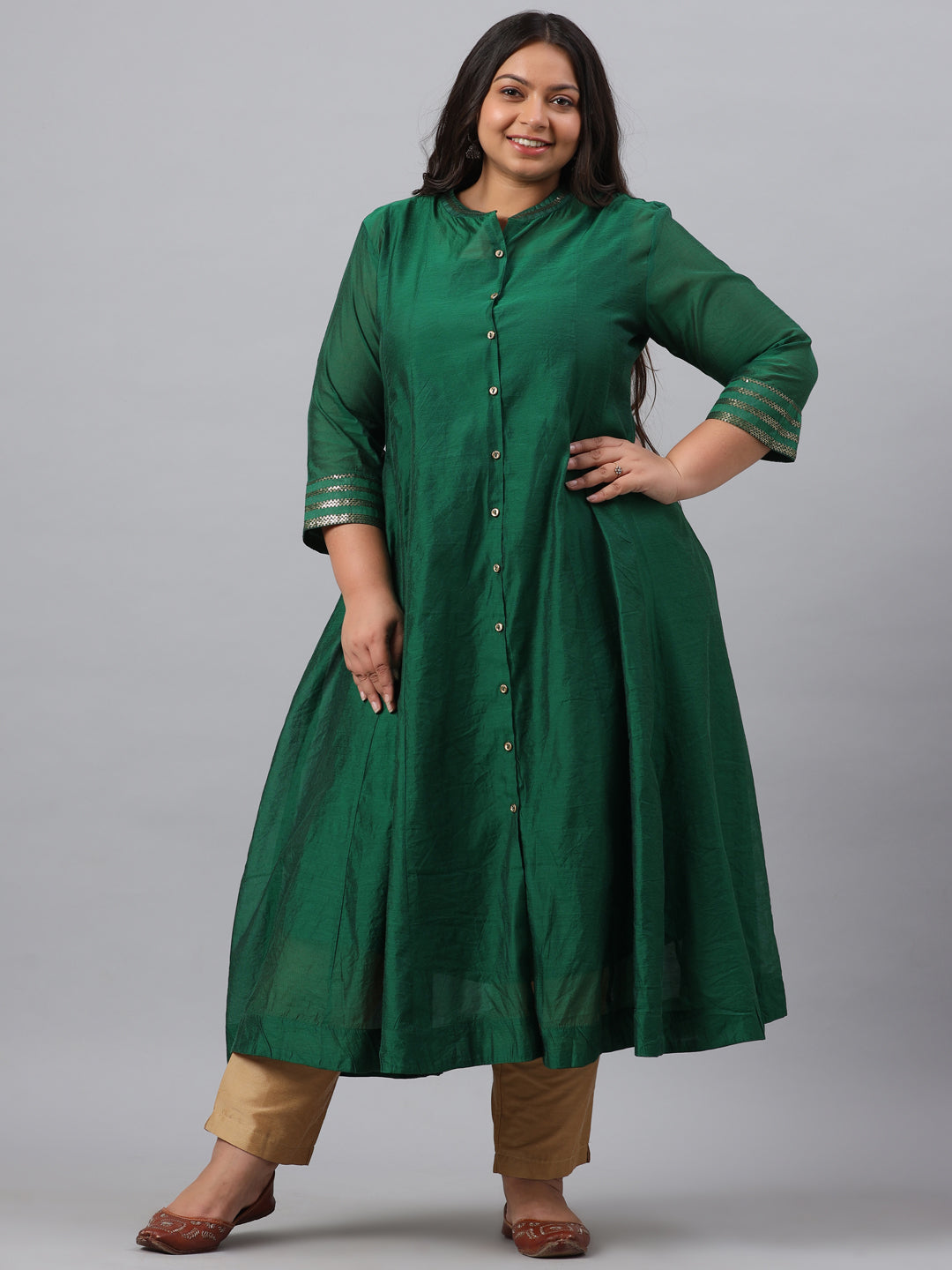 Women's Jadegreen Chanderi Silk Solid Anarkali Kurta With Inner - Juniper