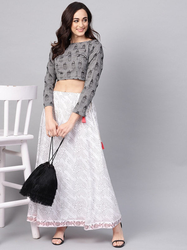 Women's Handloom Buddha Top With Printed Skirt - Pannkh