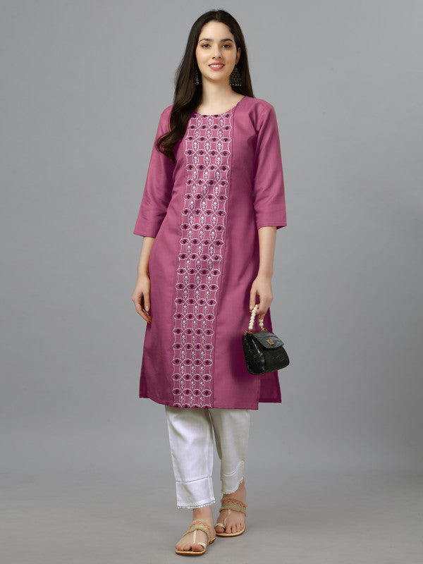 Women's Embroidered Straight Wine Kurti - Malishka Export