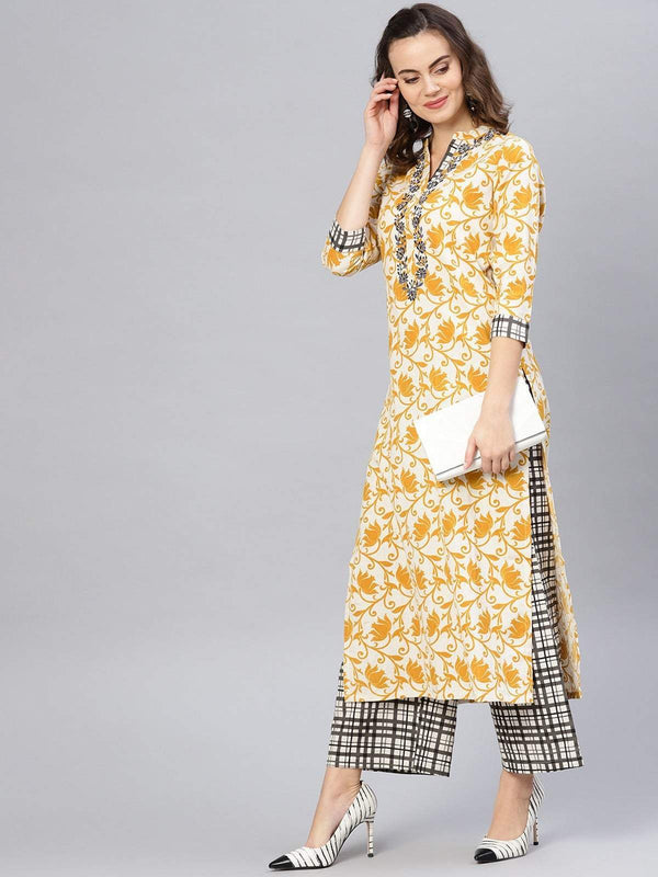 Women's Embroidered Printed Kurta With Pants - Pannkh