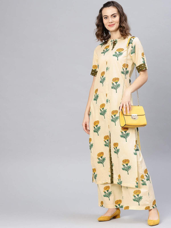 Women's Floral Printed Kurta With Matching Palazzo - Pannkh