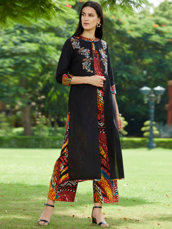 Women's Embroidered Shrug With Printed Top And Pants - Pannkh