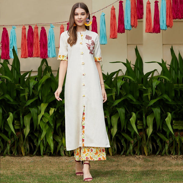 Women's Embroidered Kurta With Palazzo - Pannkh