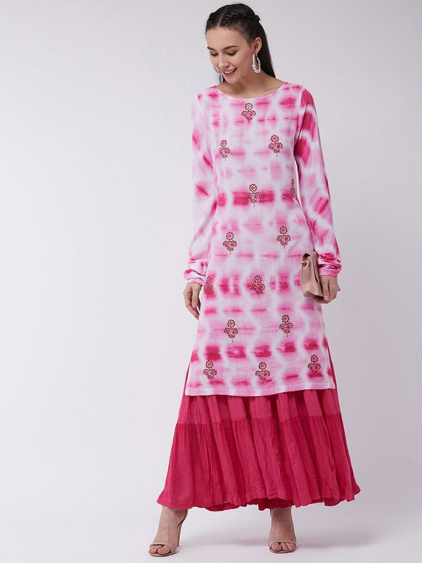 Women's Ombre Tie-Dye Embroidered Kurta With Sharara Set - Pannkh