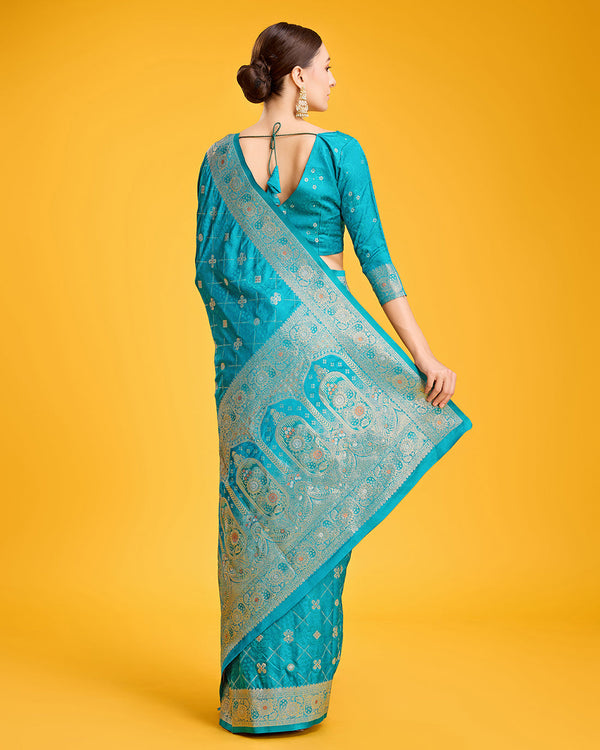 Women's Blue Banarasi Silk Zari Woven Traditional Saree - Monjolika Fashion