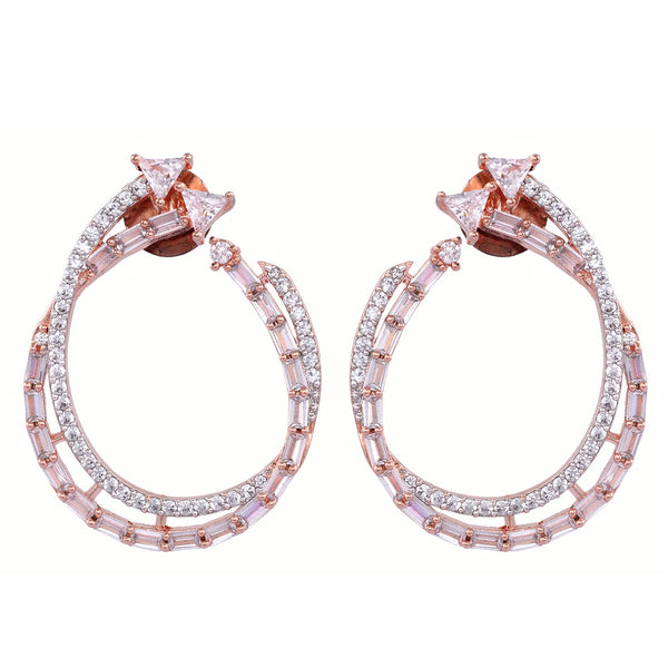 Stylish Party Wear Rose Gold Plated Ad Studded Handcrafted Earrings for Women and Girls - Saraf RS Jewellery