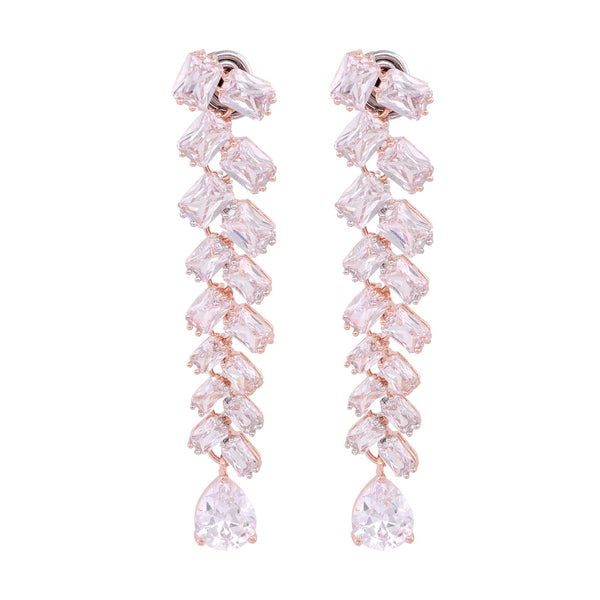 Rose Gold Plated Ad Studded Handcrafted Dropdown Earrings for Women and Girls - Saraf RS Jewellery