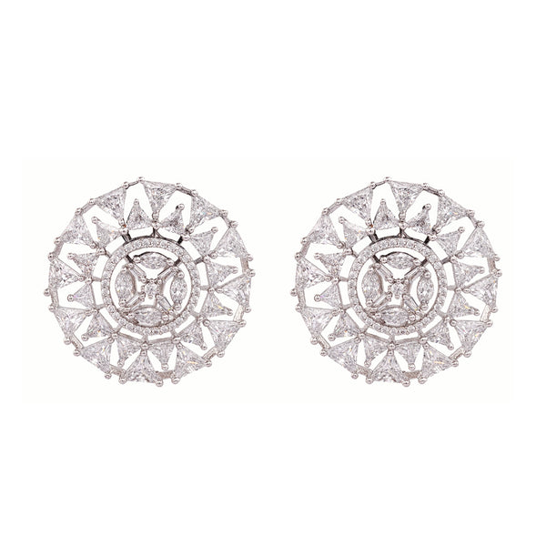 White Rhodium Plated American Diamond Studded Handcrafted Earrings for Women and Girls - Saraf RS Jewellery