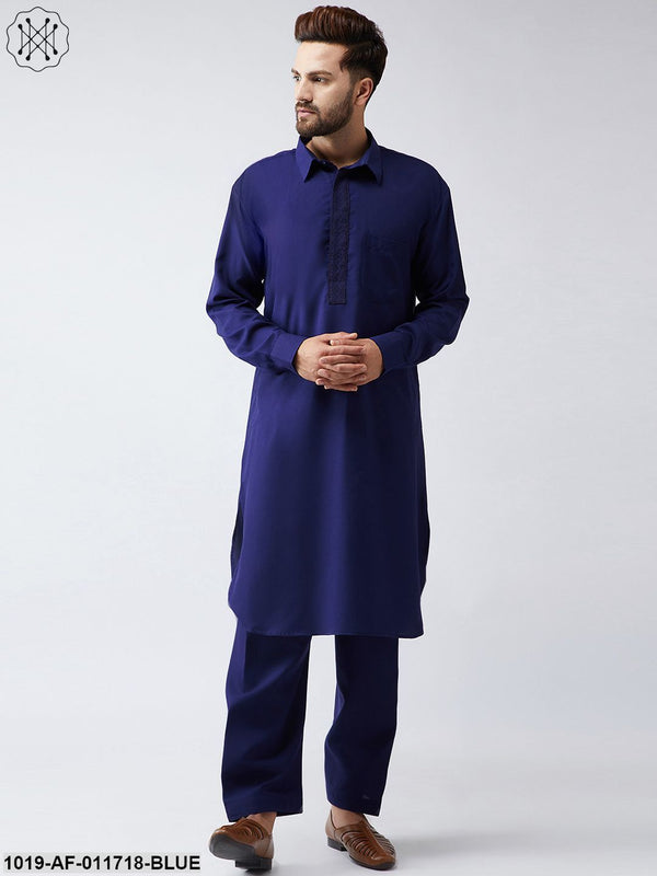 Men's Cotton Navy Blue Pathani Kurta Salwar Set - Sojanya