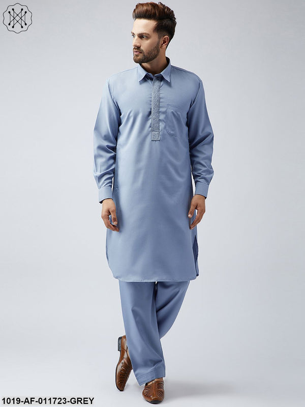 Men's Cotton Grey Pathani Kurta Salwar Set - Sojanya