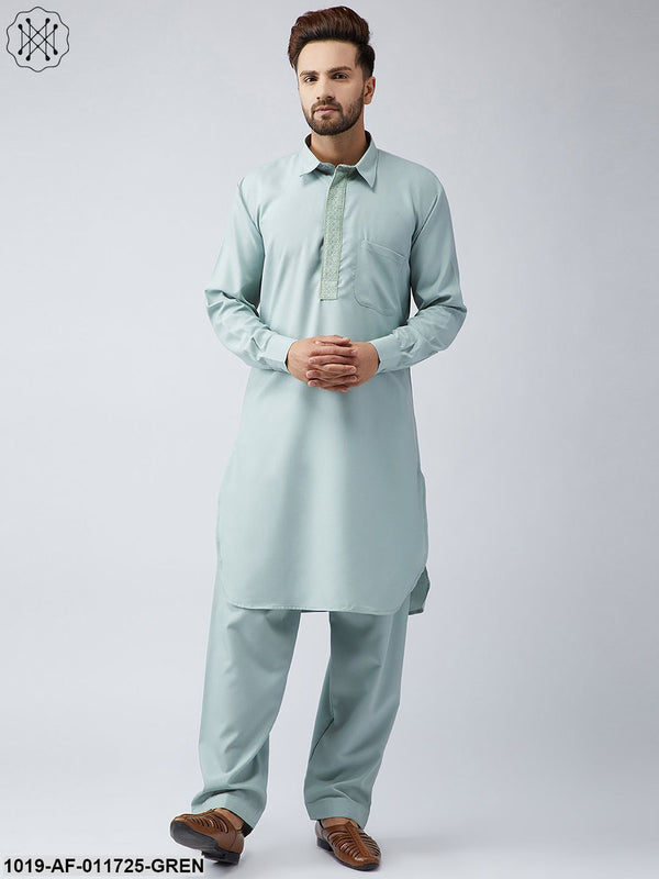 Men's Cotton Pista Kurta And Off White Churidar Salwar Set - Sojanya