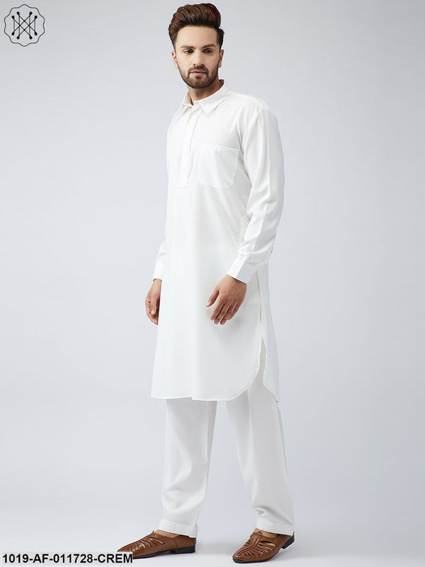 Men's Cotton Cream Pathani Kurta Set - Sojanya