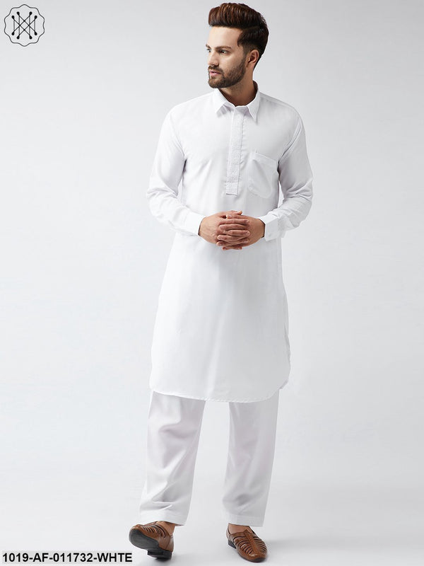 Men's Cotton Classic White Pathani Kurta Set - Sojanya