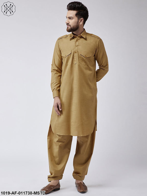 Men's Cotton Mustard Pathani Kurta Salwar Set - Sojanya