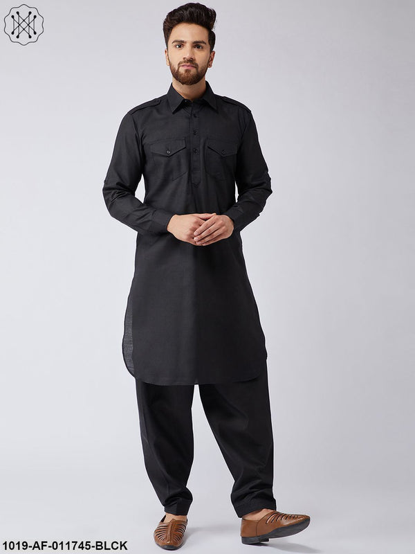 Men's Cotton Black Pathani Kurta Salwar Set - Sojanya