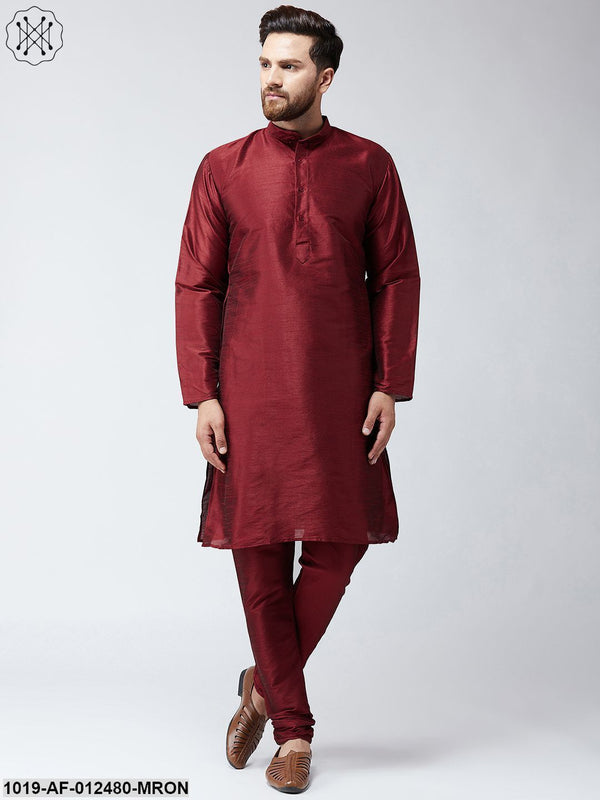 Men's Silk Maroon Kurta And Maroon Pyjama Set - Sojanya