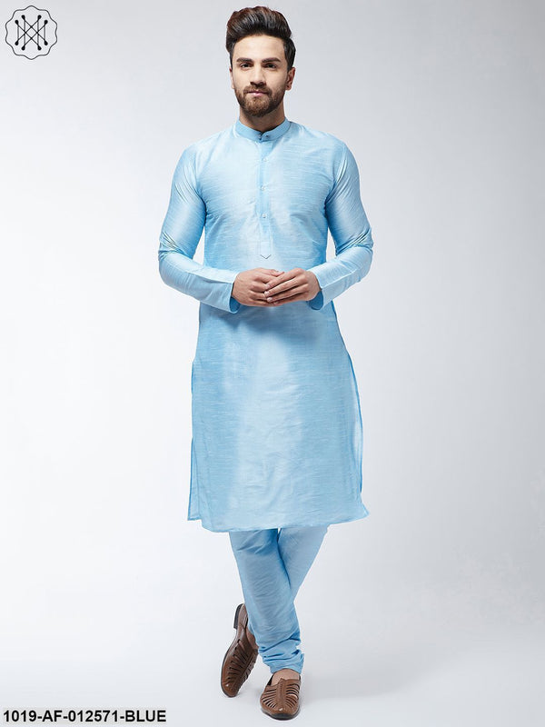 Men's Silk Blend Sky Blue Kurta & Churidaar Pyjama Set - Sojanya