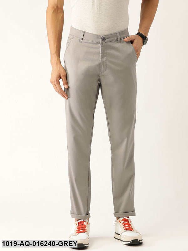 Men's Cotton Blend Grey Solid Casual Trousers - Sojanya