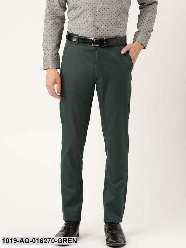 Men's Cotton Blend Bottle Green Solid Formal Trousers - Sojanya