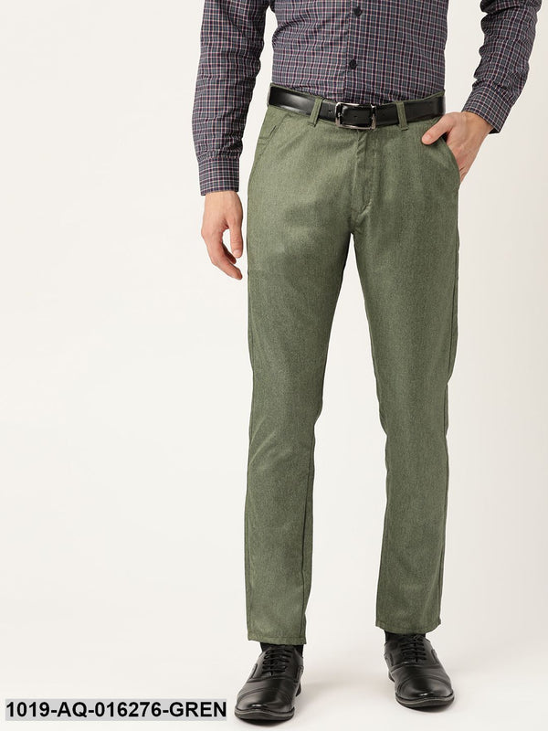 Men's Cotton Blend Green Formal Trousers - Sojanya