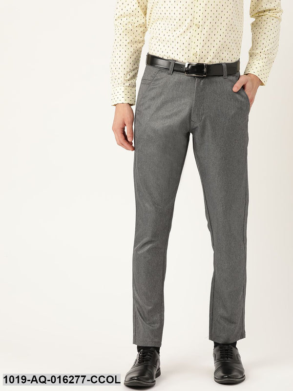 Men's Cotton Blend Charcoal Grey Formal Trousers - Sojanya