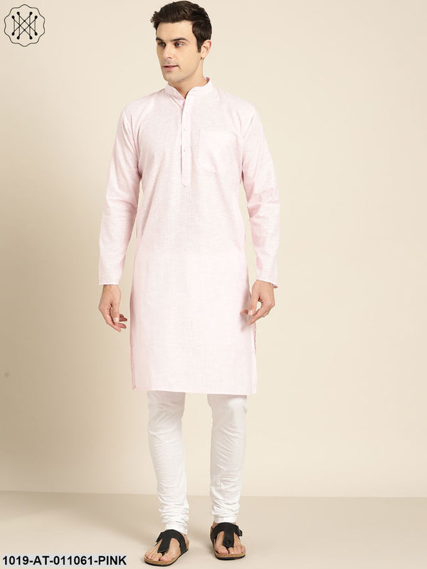 Men's Cotton Pink & White Striped Only Kurta - Sojanya