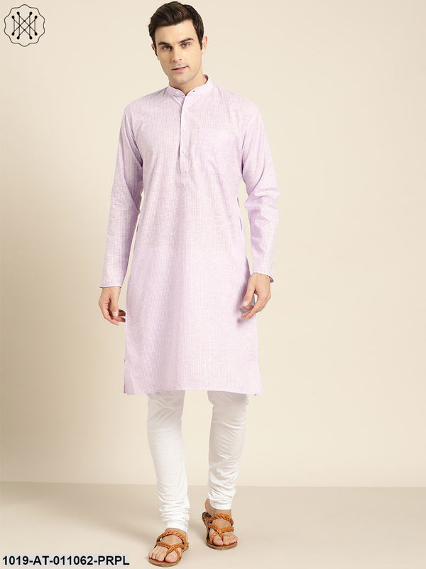 Men's Cotton Purple & White Striped Only Kurta - Sojanya