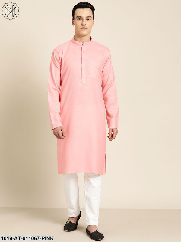 Men's Cotton Pink Solid Only Kurta - Sojanya