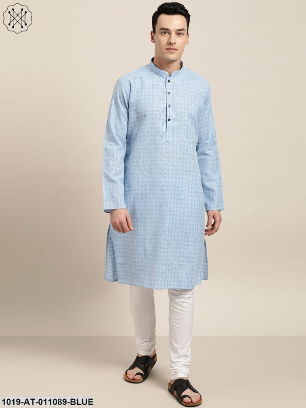 Men's Cotton Blend Blue Woven Design Only Long Kurta - Sojanya