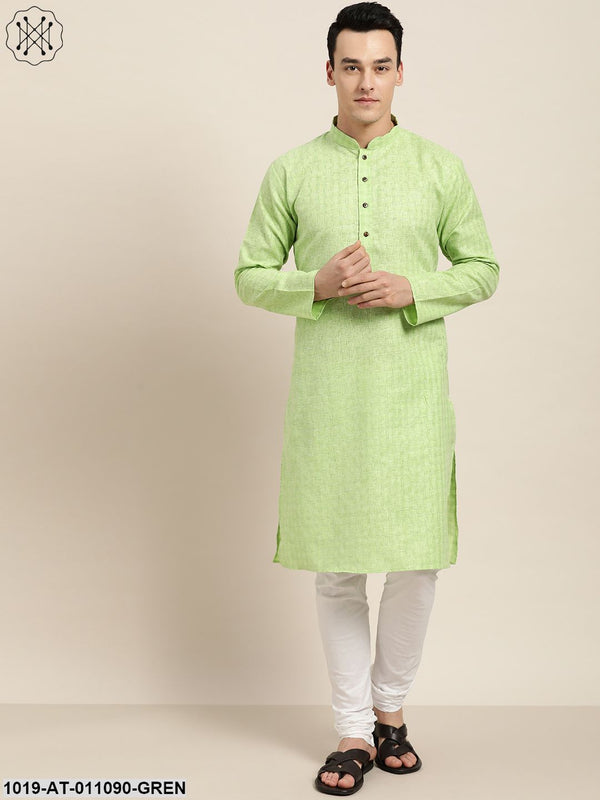 Men's Cotton Blend Green Woven Design Only Long Kurta - Sojanya