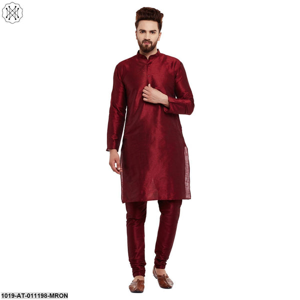 Men's Maroon, Dupion Silk Kurta - Sojanya