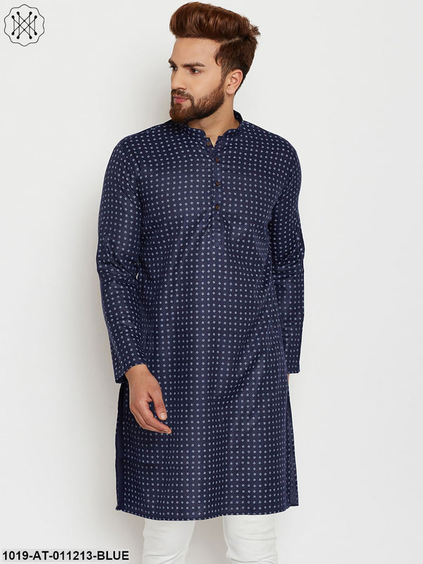 Men's Navy Blue, Cotton Linen Blend Kurta - Sojanya