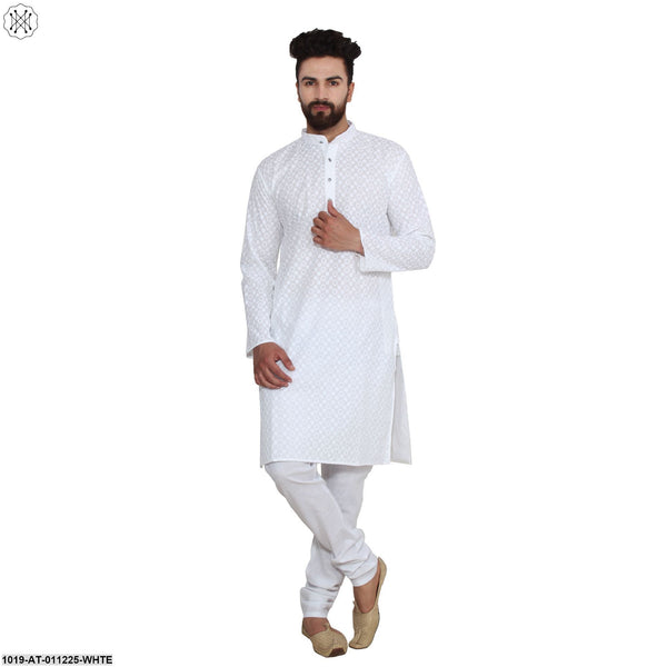 Men's White,  100% Cotton Chicken Kurta - Sojanya