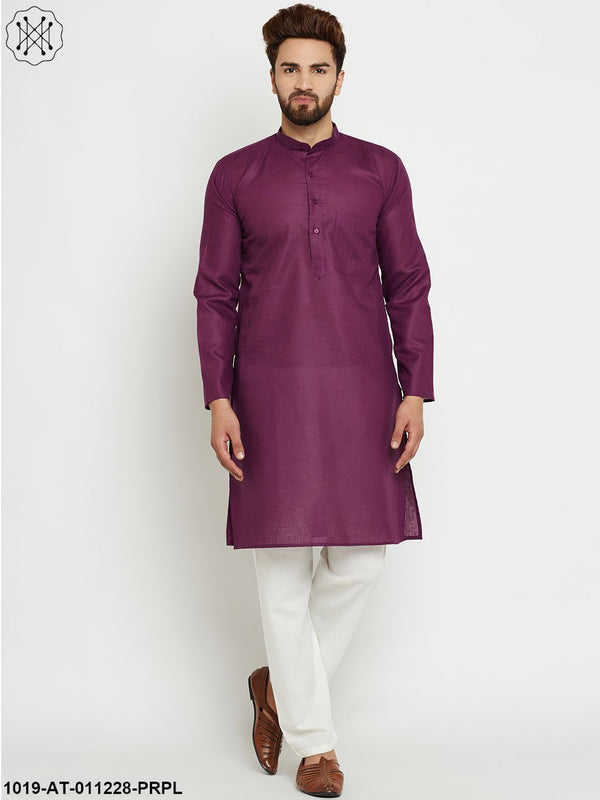 Men's Cotton Linen Purple Long Kurta - Sojanya