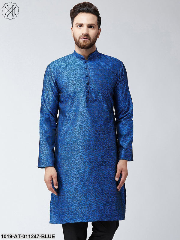 Men's Blue Self Design Only Long Kurta - Sojanya