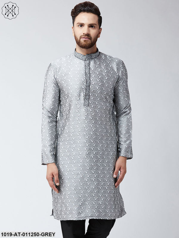 Men's Grey Self Design Only Long Kurta - Sojanya