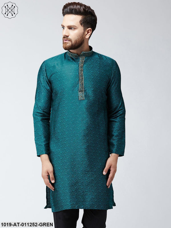 Men's Teal Green Self Design Only Long Kurta - Sojanya